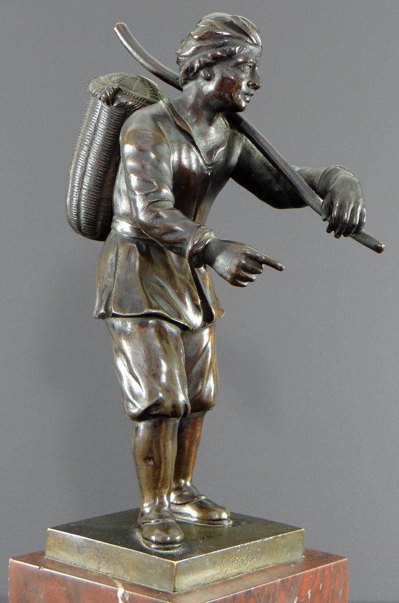 Italy, 18th Century, Bronze Statue Representing A Basket Carrier On A Marble Base.-photo-3