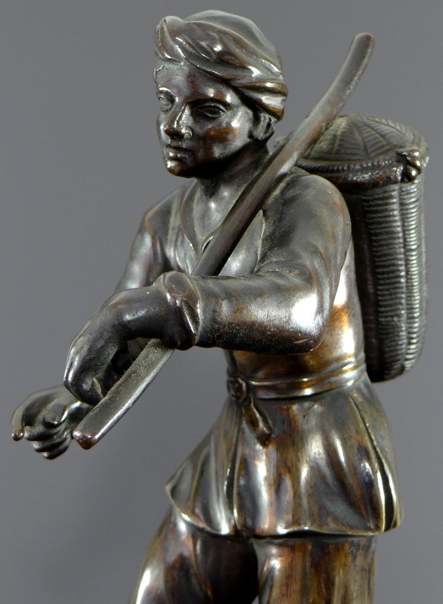 Italy, 18th Century, Bronze Statue Representing A Basket Carrier On A Marble Base.-photo-6