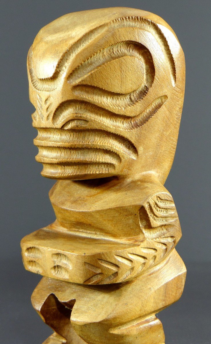 French Polynesia, 1970s, Solid Wood Tiki Statue. -photo-3