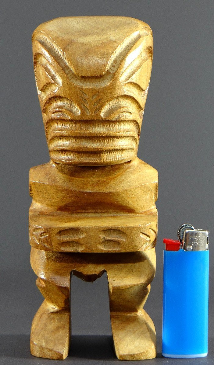 Polynésie Française, Années 1970, Statue De Tiki En Bois Massif. -photo-4