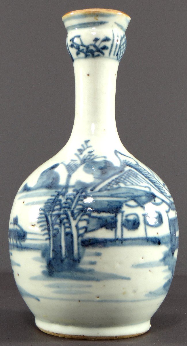 China, 19th Century, Qing Period, Porcelain Bottle Vase Presenting A Lake Landscape-photo-2