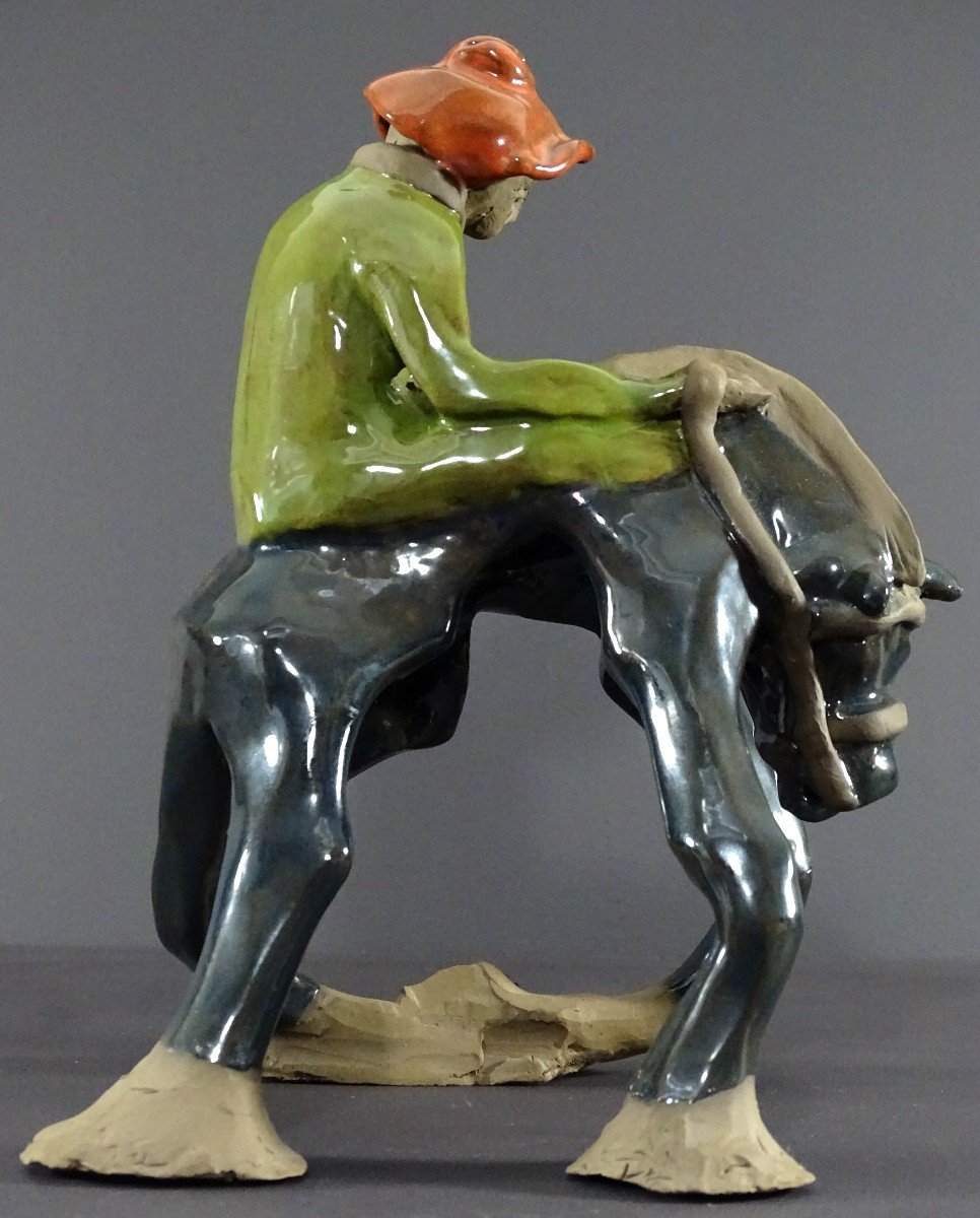 Philippe Rochette-castel (1941-2023) Ceramic Sculpture Depicting A Rider On His Mount-photo-2