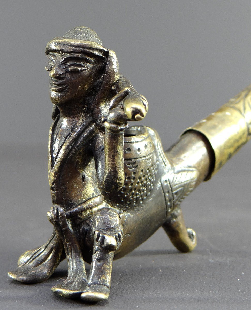 Burma, 1920s/1930s, Bronze And Brass Pipe Decorated With A Nat. -photo-1