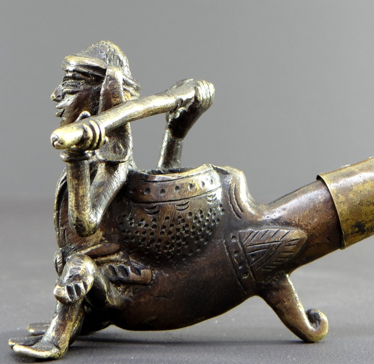 Burma, 1920s/1930s, Bronze And Brass Pipe Decorated With A Nat. -photo-2