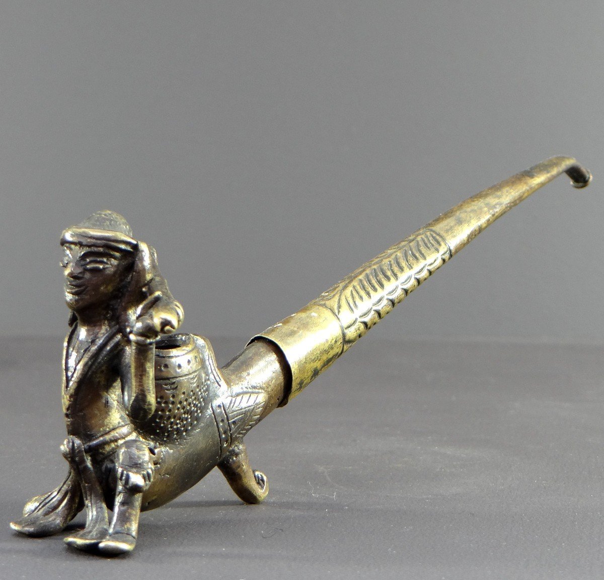 Burma, 1920s/1930s, Bronze And Brass Pipe Decorated With A Nat. 