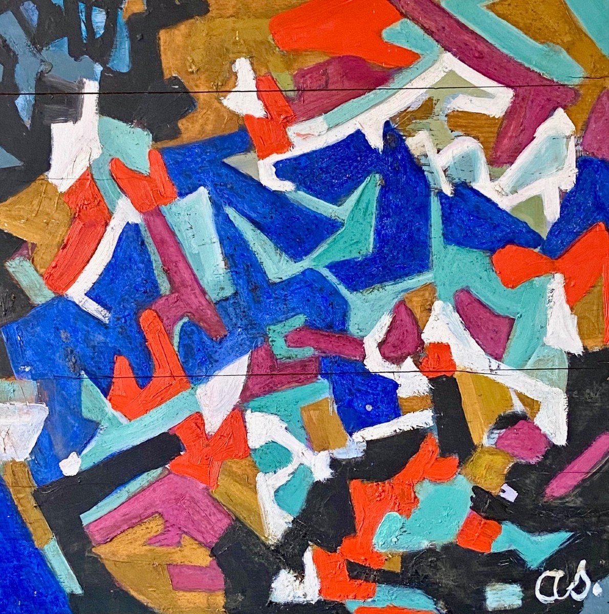 Andrée Simon (1896-1981), Abstract Composition, Oil On Panel From 1978.