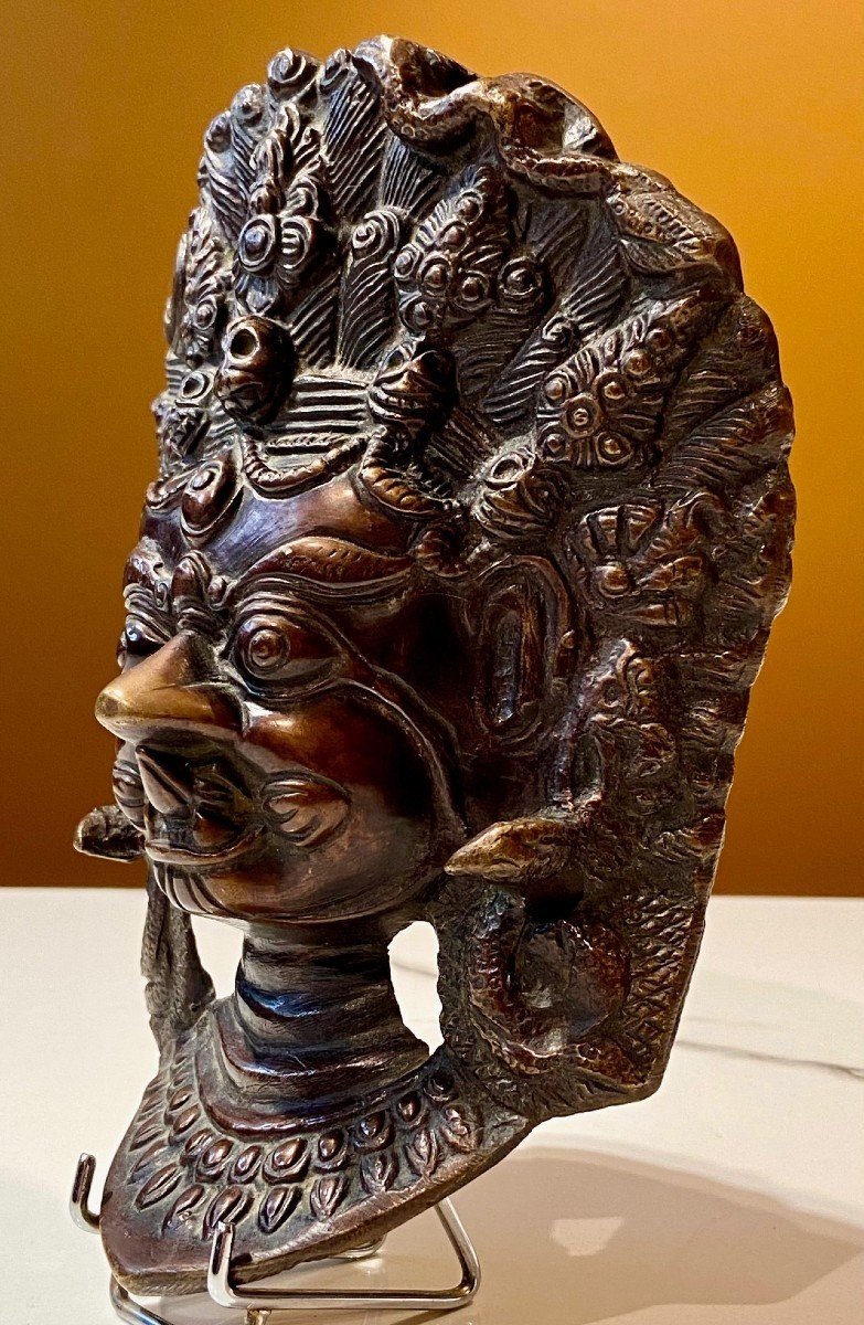 Nepal, First Half Of The 20th Century, Bronze Mask Of Durga In Her Wrathful Form. -photo-3