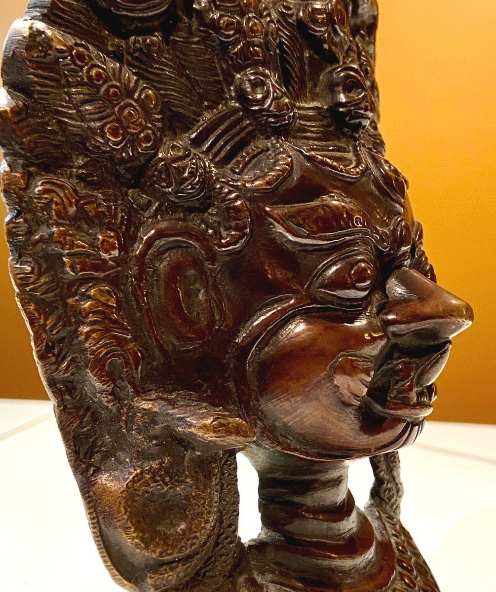 Nepal, First Half Of The 20th Century, Bronze Mask Of Durga In Her Wrathful Form. -photo-1