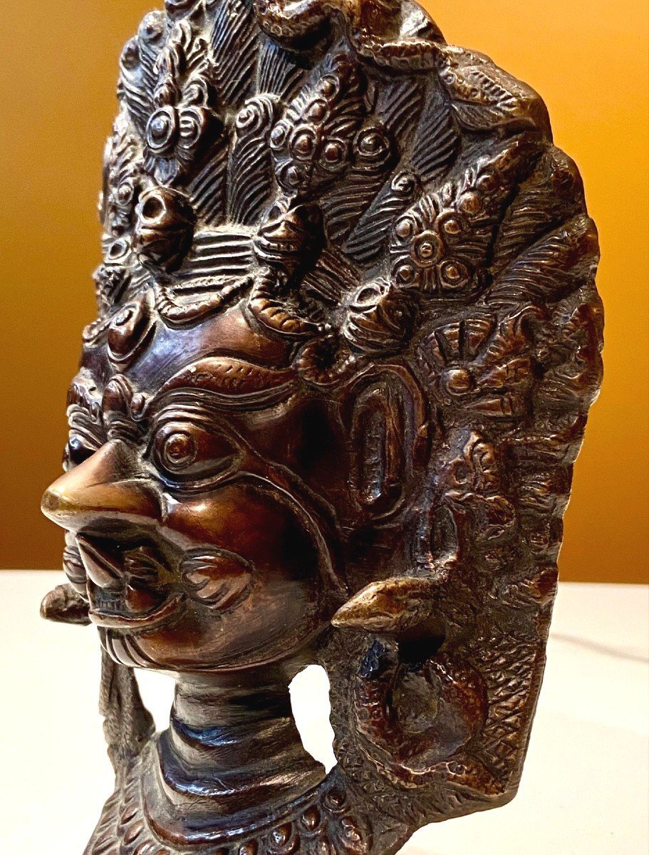 Nepal, First Half Of The 20th Century, Bronze Mask Of Durga In Her Wrathful Form. -photo-2