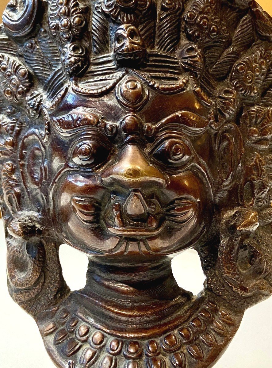 Nepal, First Half Of The 20th Century, Bronze Mask Of Durga In Her Wrathful Form. -photo-3