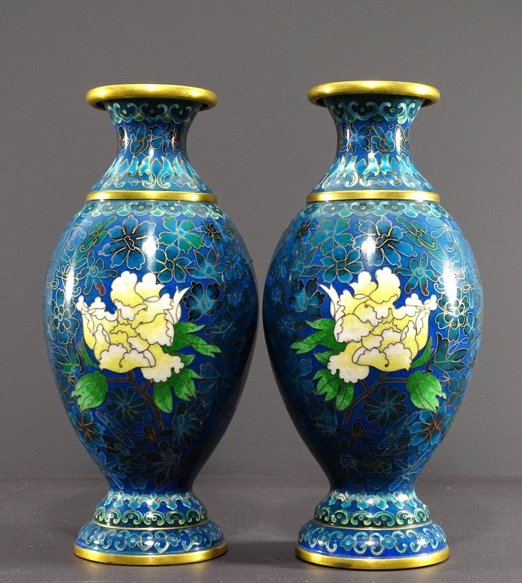 China, 1950s/1960s, Pair Of Baluster-shaped Cloisonné Enamel Vases With Floral Decoration.-photo-1