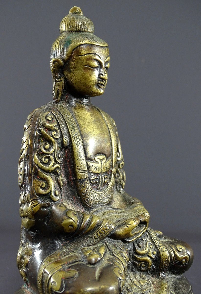 Inde, Milieu Du XXème Siècle, Statue de Bouddha Shakyamuni En Bronze.-photo-2