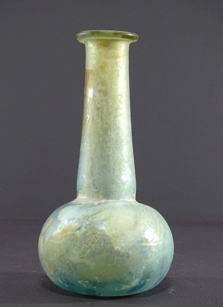 Rome, 3rd Century Ad, Balsam Jar In Iridescent Blown Glass With An Elongated Neck.-photo-3