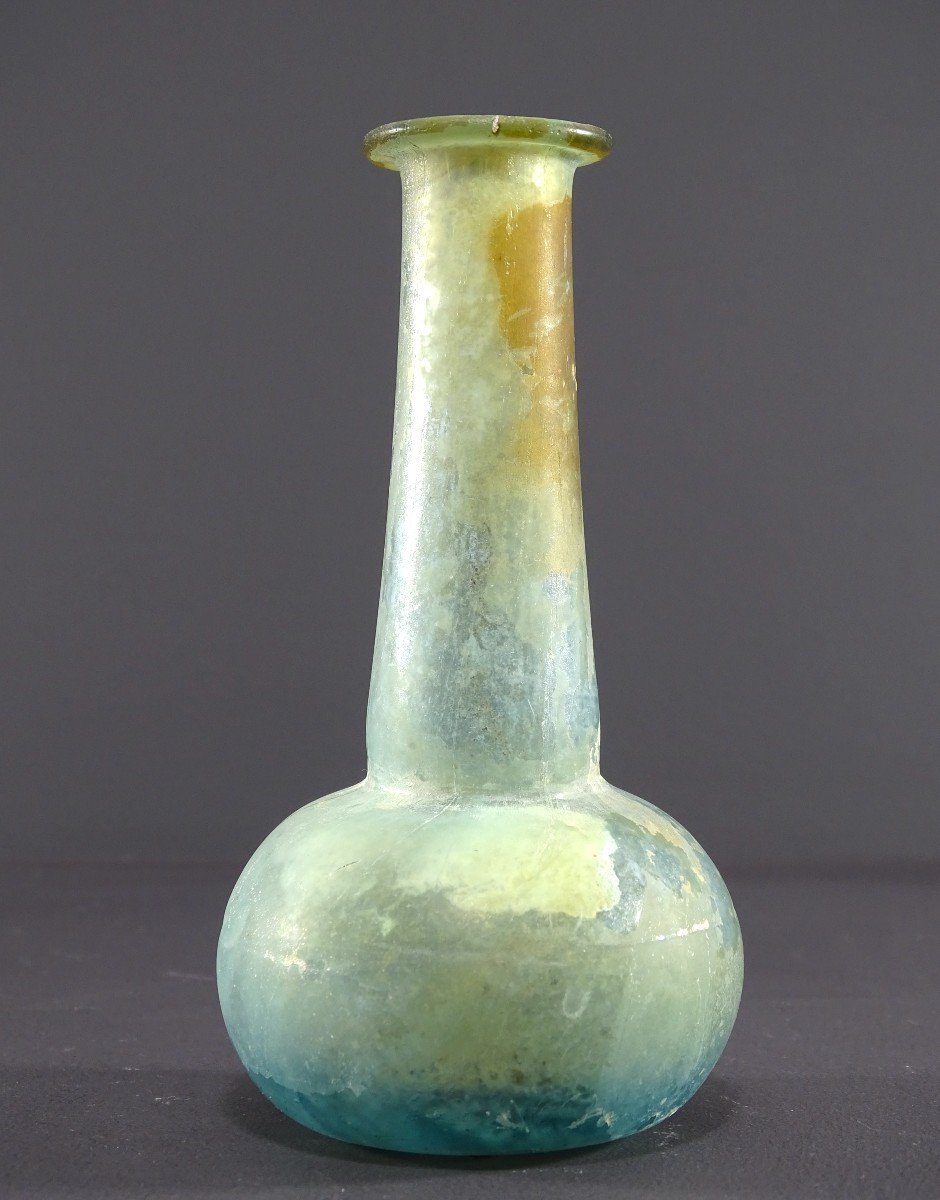 Rome, 3rd Century Ad, Balsam Jar In Iridescent Blown Glass With An Elongated Neck.-photo-3