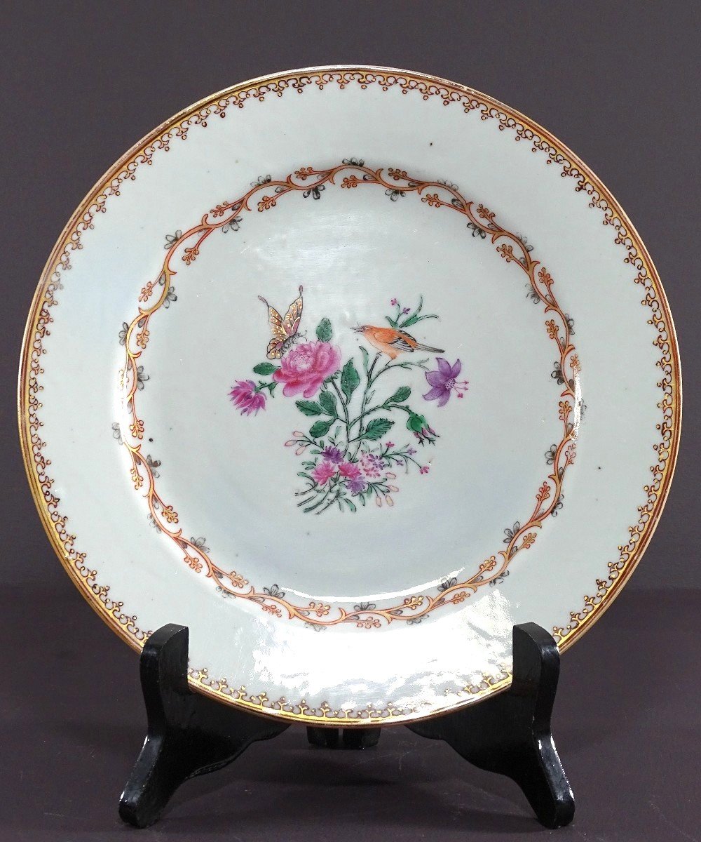 China, 18th Century, East India Company Porcelain Plate Bird And Butterfly. -photo-2