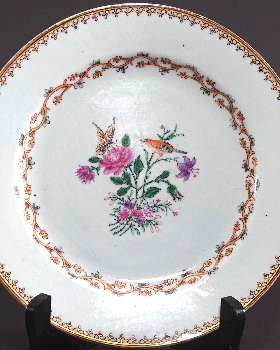 China, 18th Century, East India Company Porcelain Plate Bird And Butterfly. -photo-3