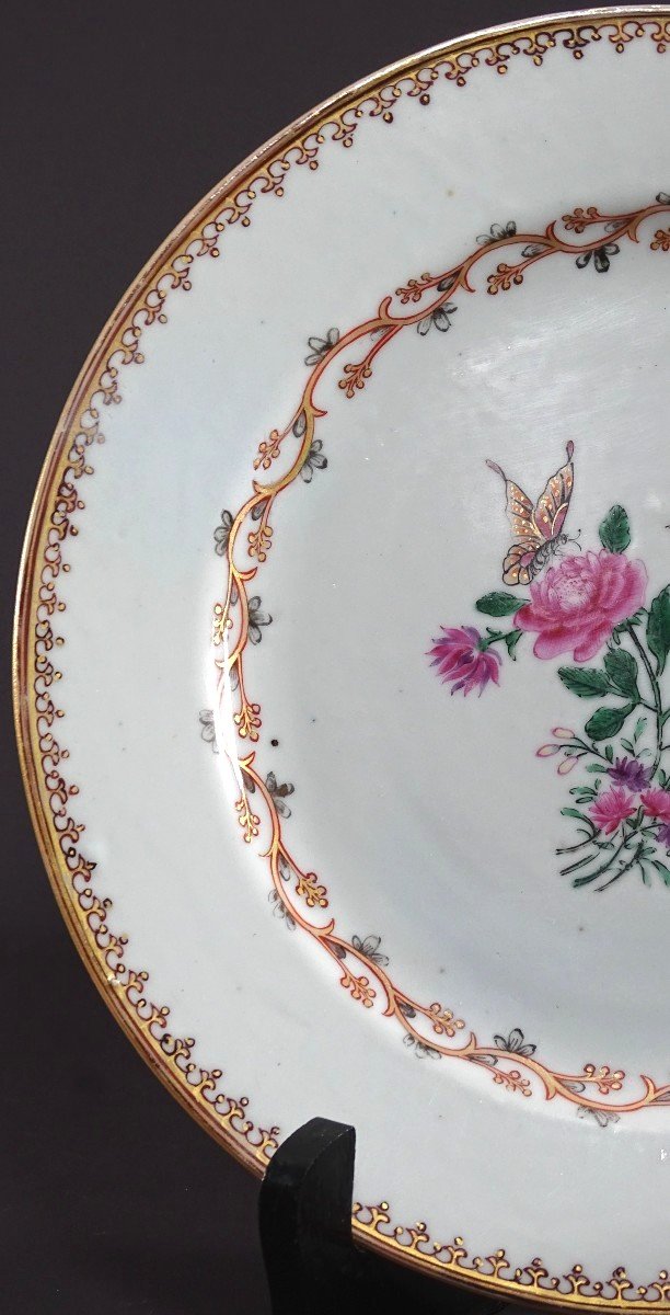 China, 18th Century, East India Company Porcelain Plate Bird And Butterfly. -photo-4