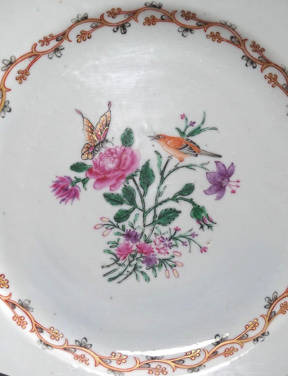 China, 18th Century, East India Company Porcelain Plate Bird And Butterfly. -photo-2