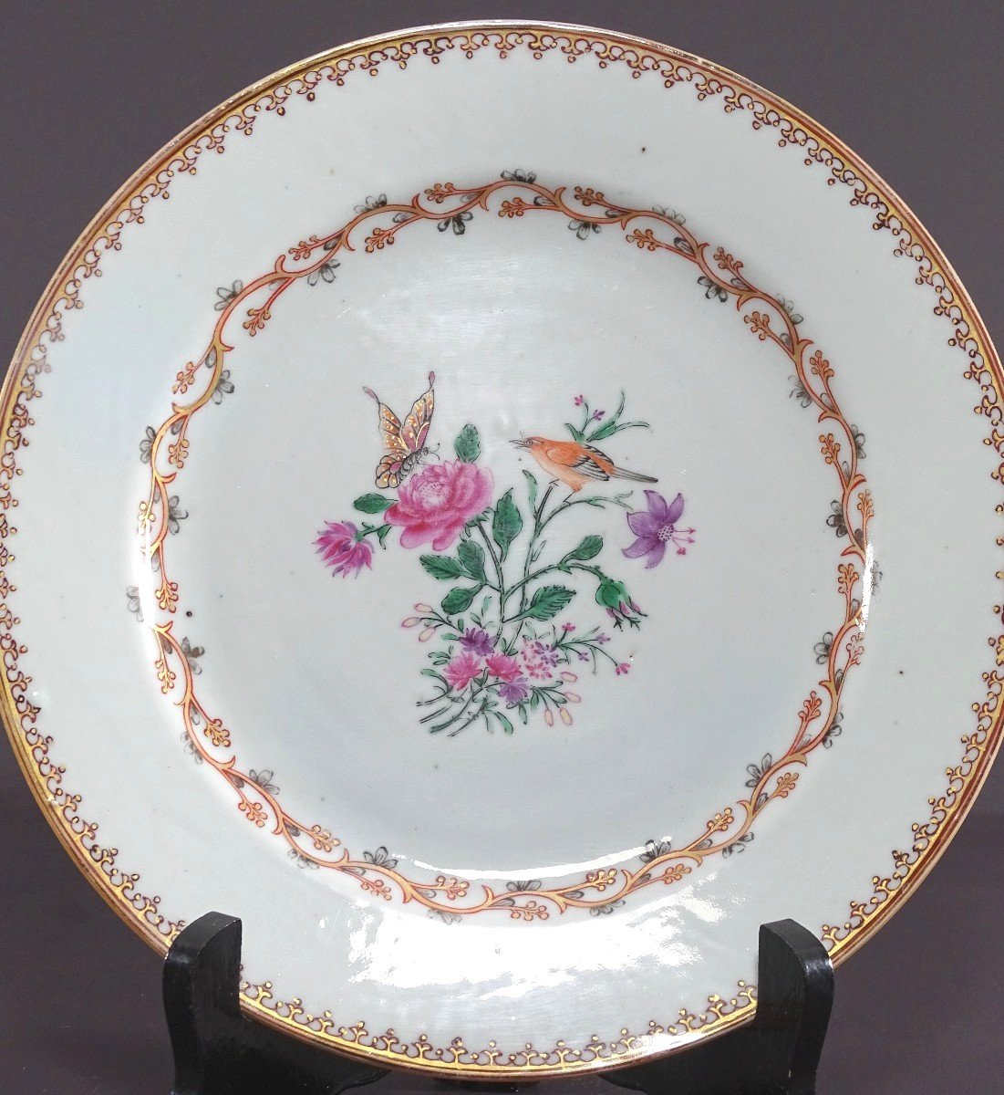 China, 18th Century, East India Company Porcelain Plate Bird And Butterfly. 