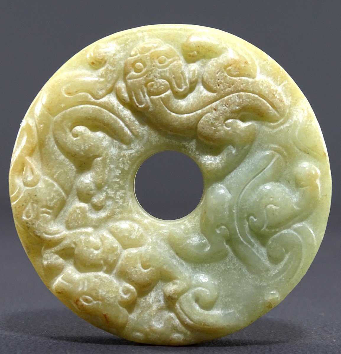 China, Han Dynasty Period (206 Bc - 220 Ad), Light Green Jade "bi" Disc. -photo-2