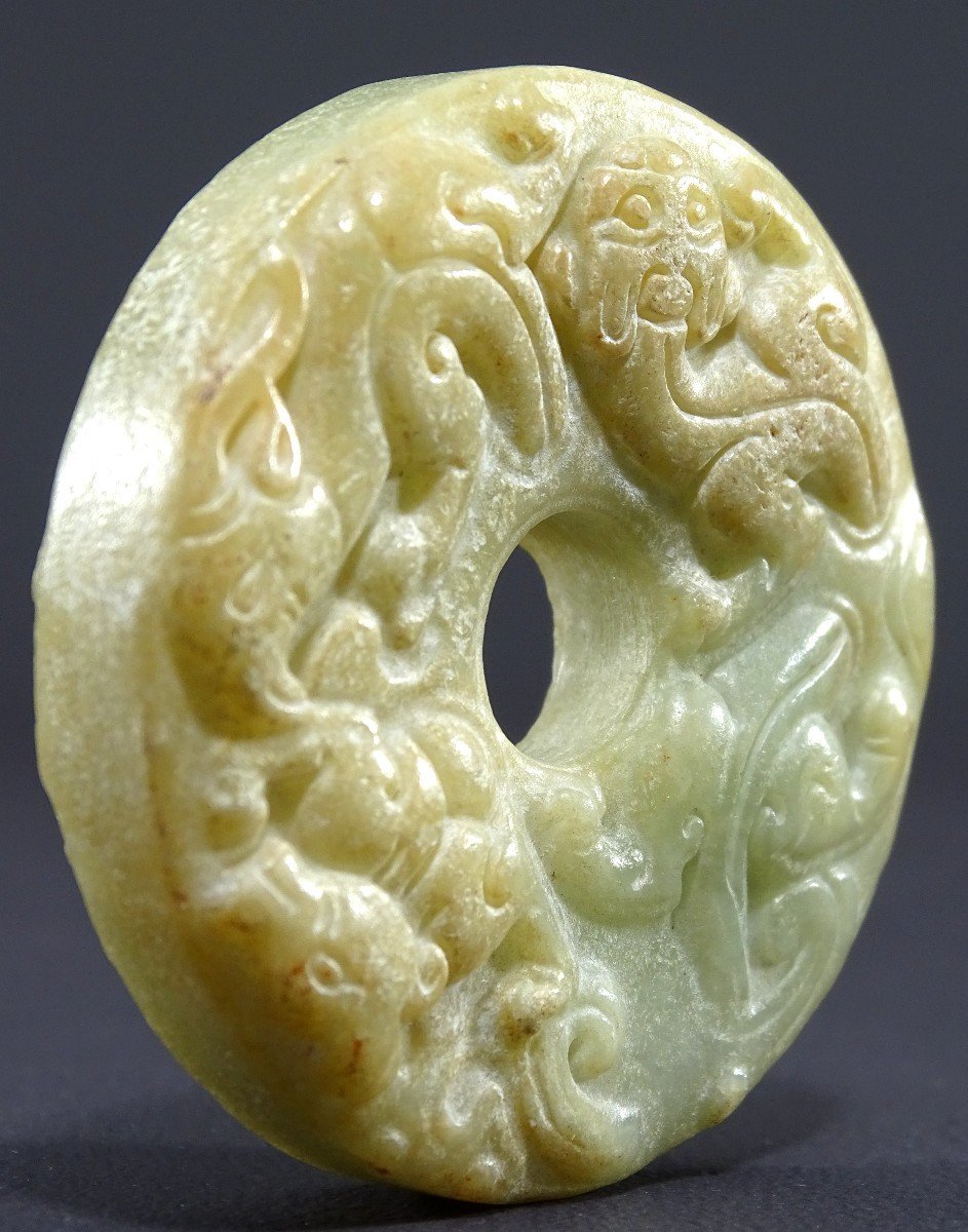 China, Han Dynasty Period (206 Bc - 220 Ad), Light Green Jade "bi" Disc. -photo-3