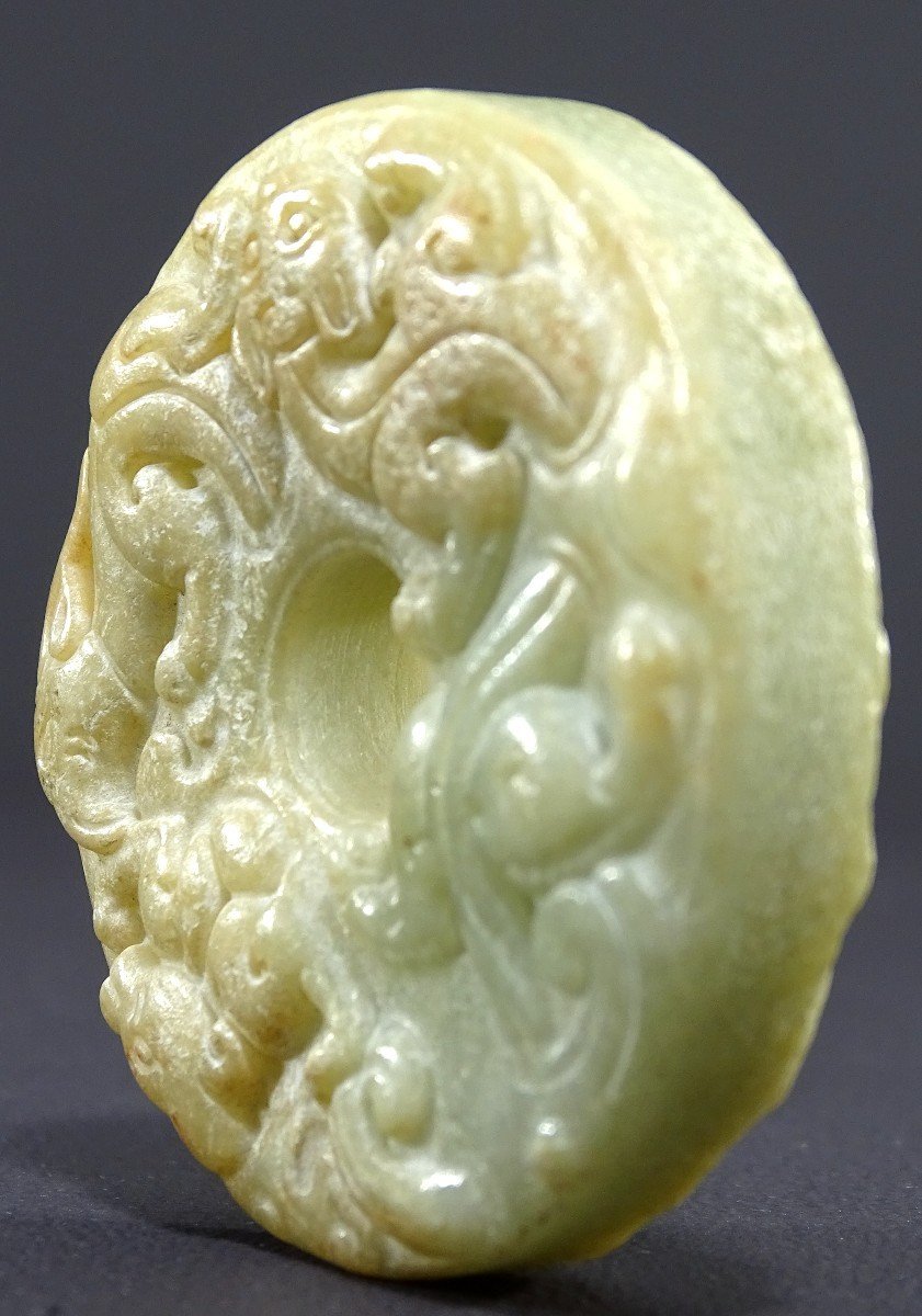 China, Han Dynasty Period (206 Bc - 220 Ad), Light Green Jade "bi" Disc. -photo-4