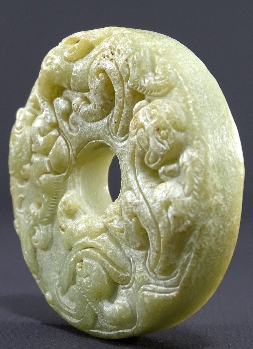 China, Han Dynasty Period (206 Bc - 220 Ad), Light Green Jade "bi" Disc. -photo-1