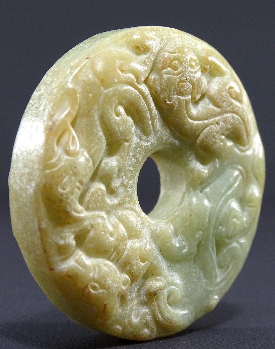 China, Han Dynasty Period (206 Bc - 220 Ad), Light Green Jade "bi" Disc. -photo-2