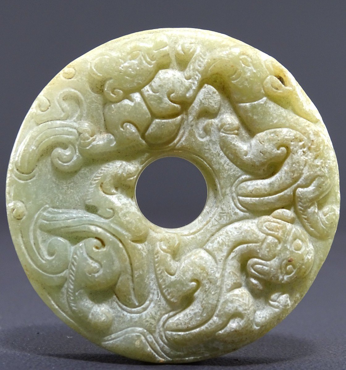 China, Han Dynasty Period (206 Bc - 220 Ad), Light Green Jade "bi" Disc. -photo-3