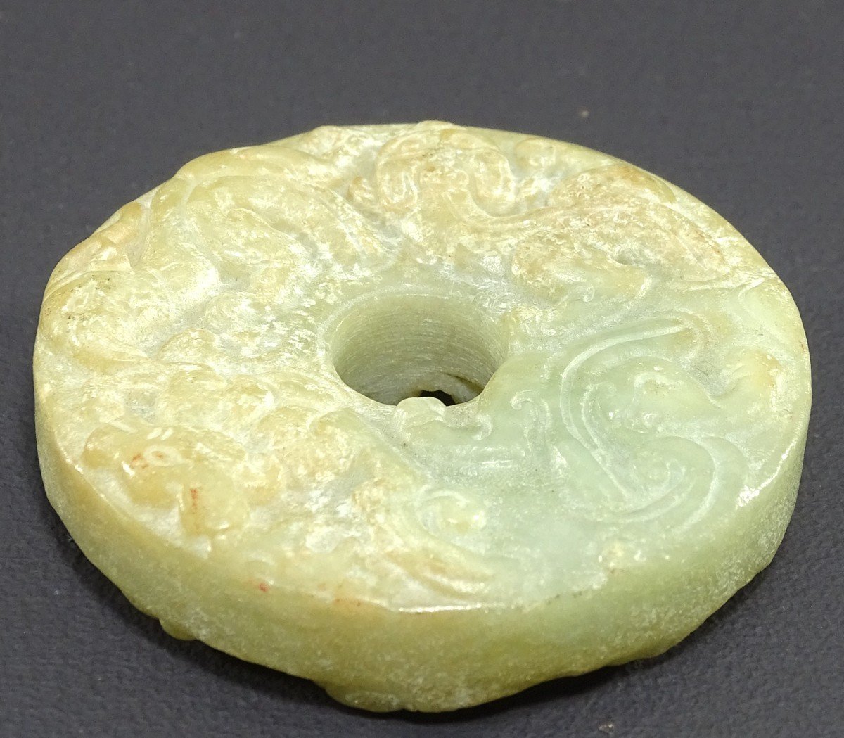 China, Han Dynasty Period (206 Bc - 220 Ad), Light Green Jade "bi" Disc. -photo-4