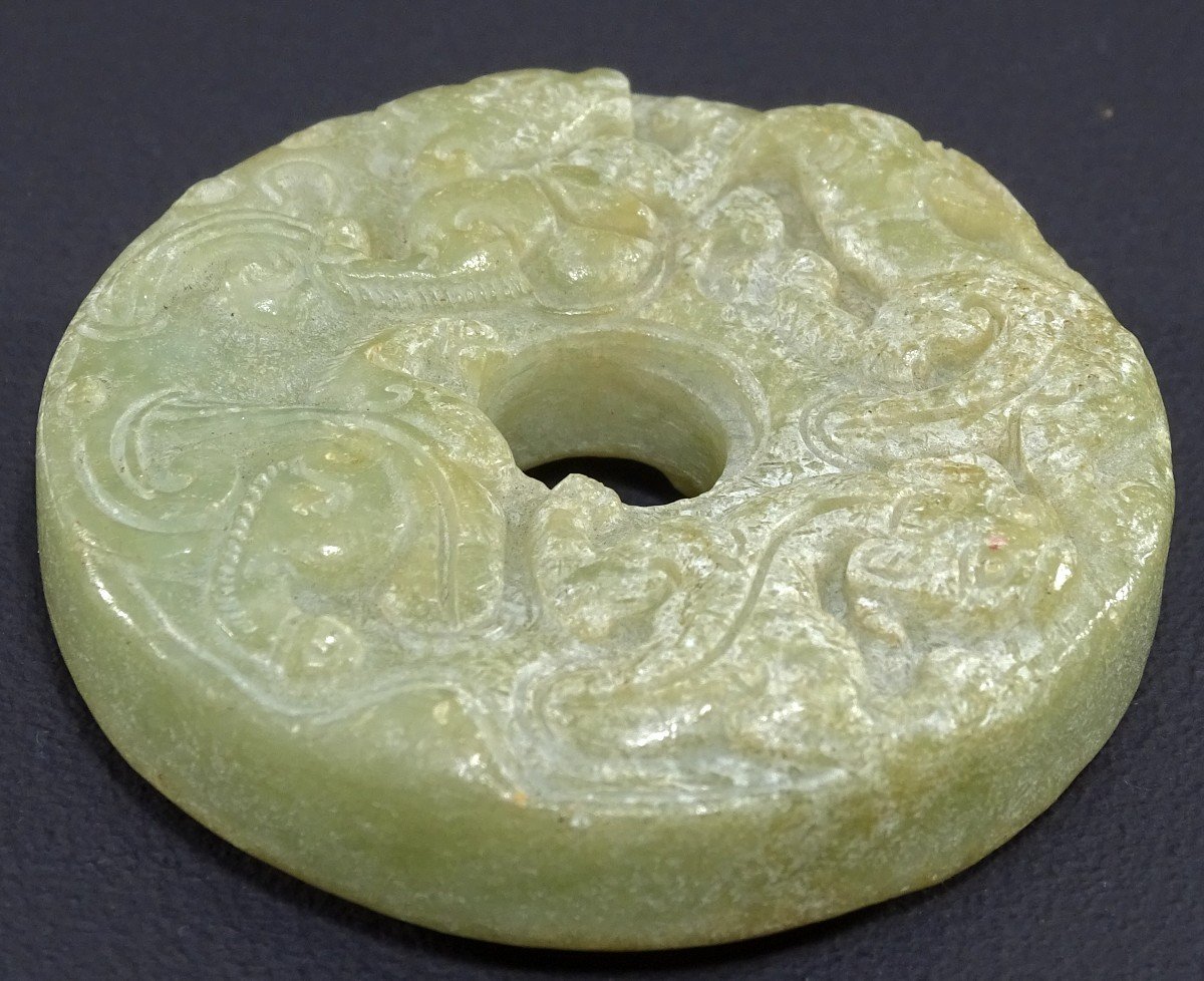 China, Han Dynasty Period (206 Bc - 220 Ad), Light Green Jade "bi" Disc. -photo-5