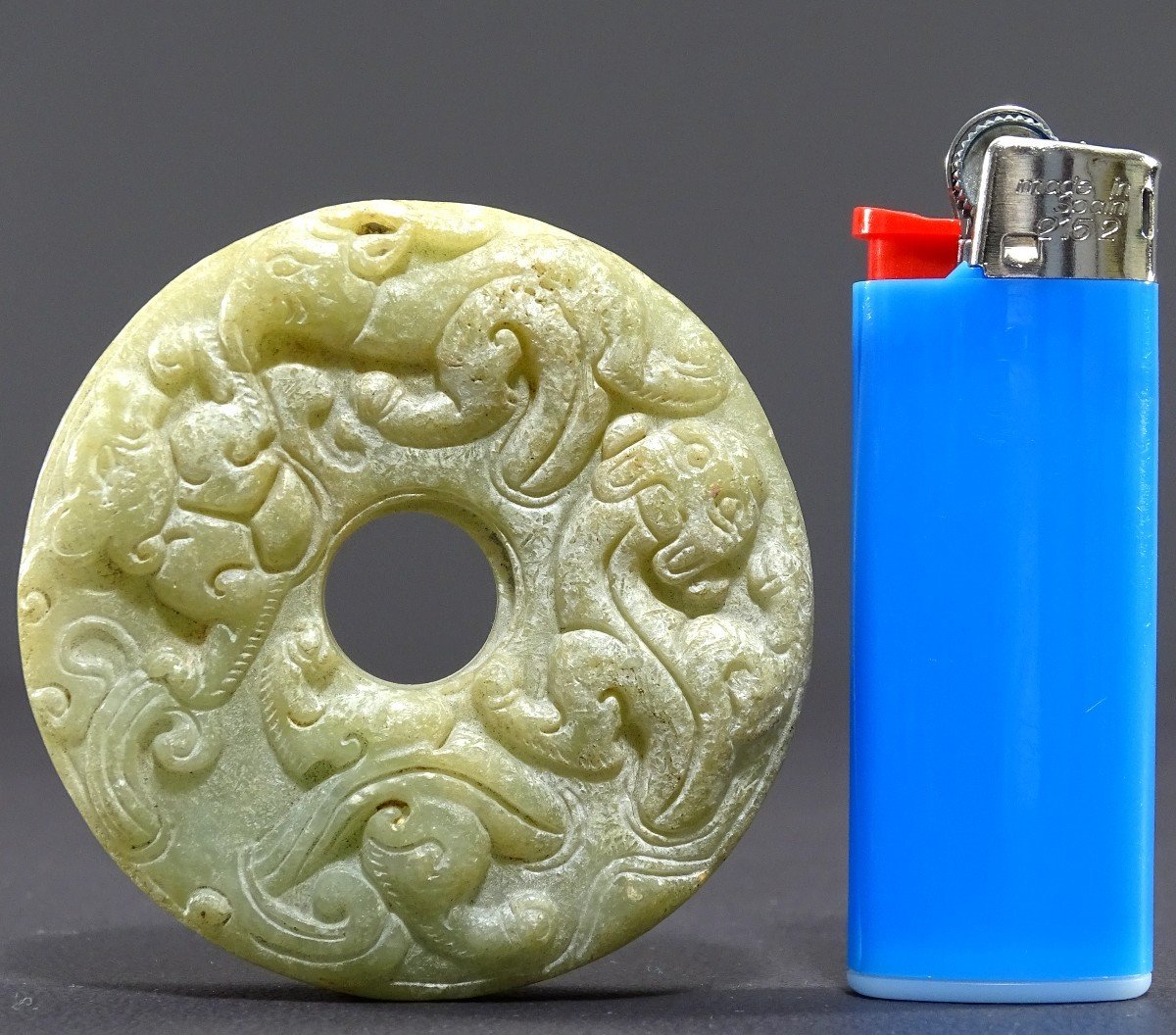 China, Han Dynasty Period (206 Bc - 220 Ad), Light Green Jade "bi" Disc. -photo-6