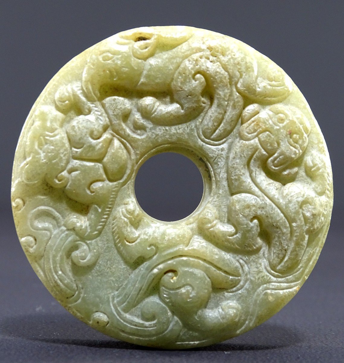 China, Han Dynasty Period (206 Bc - 220 Ad), Light Green Jade "bi" Disc. 