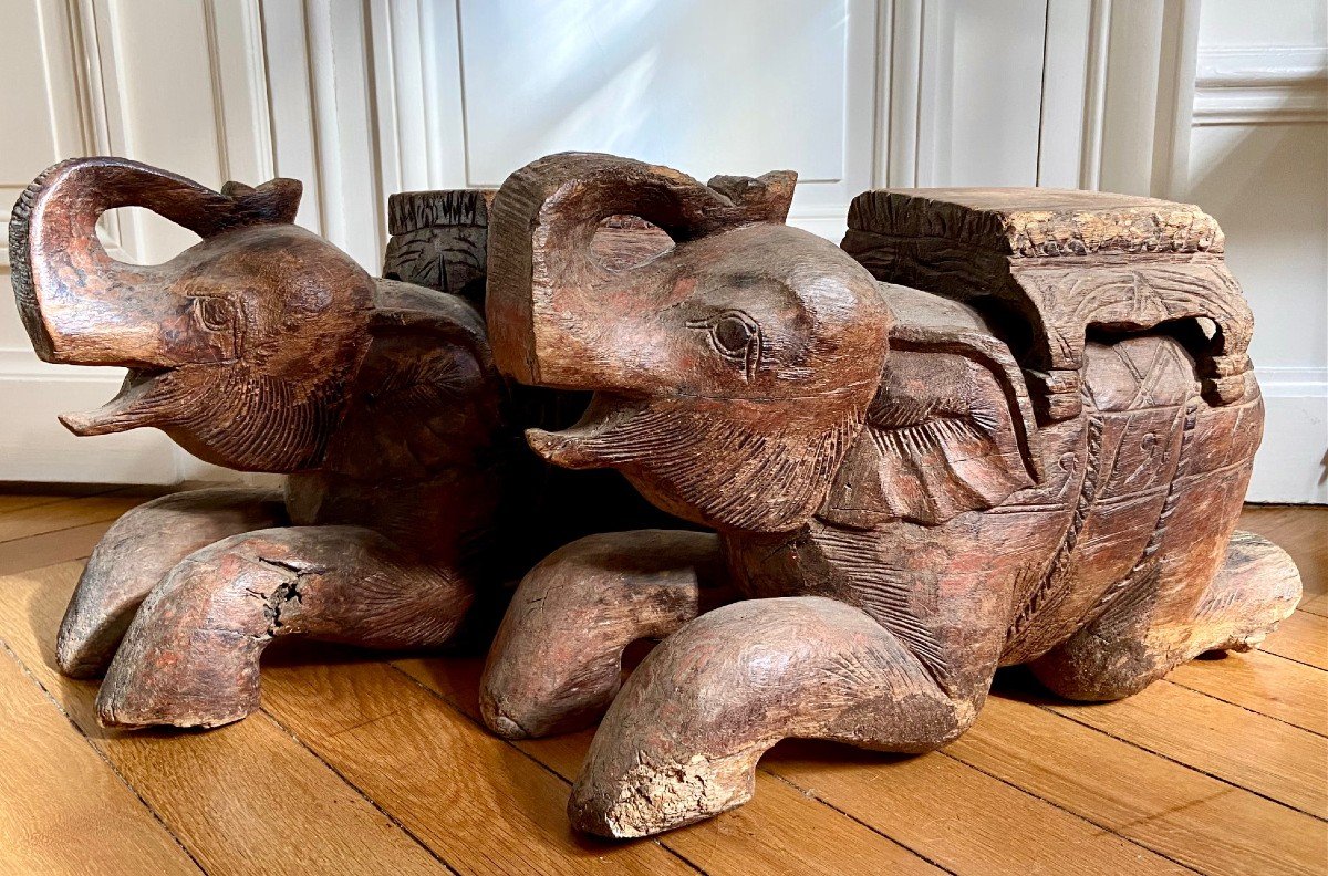 Burma, Second Half Of The 19th Century, Pair Of Carved Wooden Elephant Saddles. -photo-2