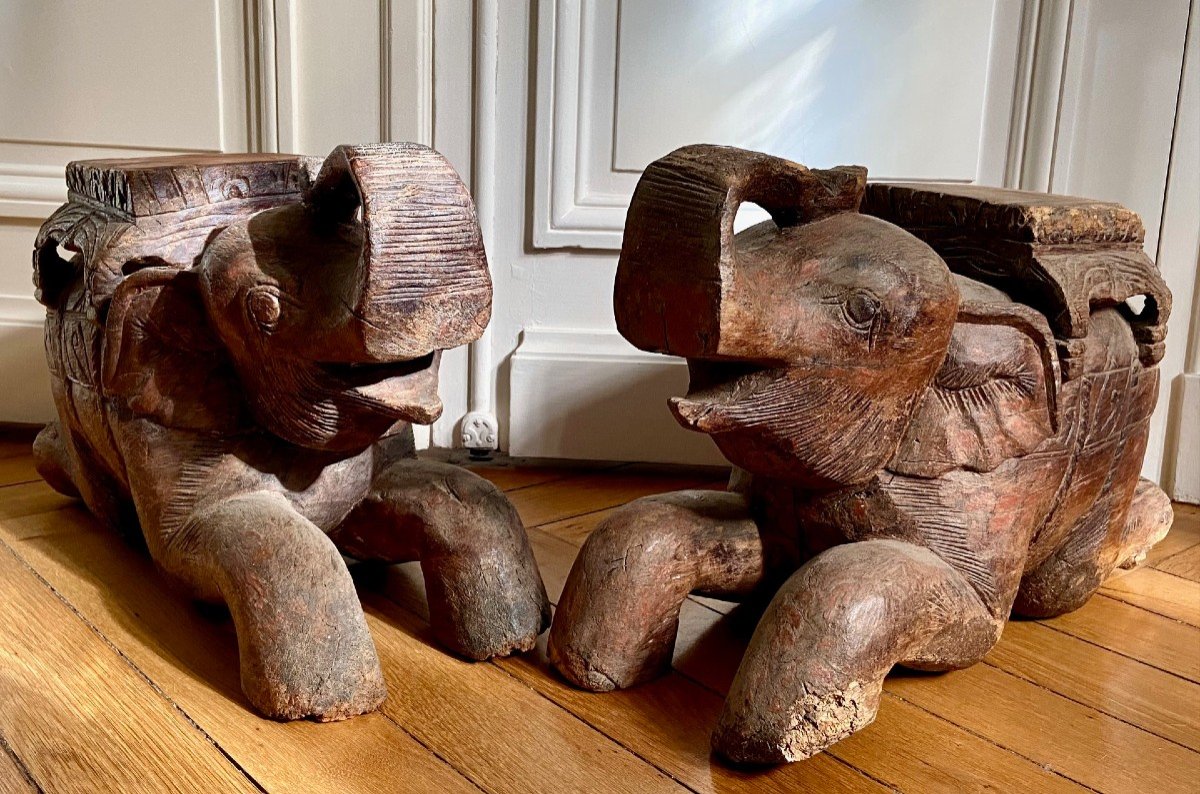 Burma, Second Half Of The 19th Century, Pair Of Carved Wooden Elephant Saddles. -photo-3