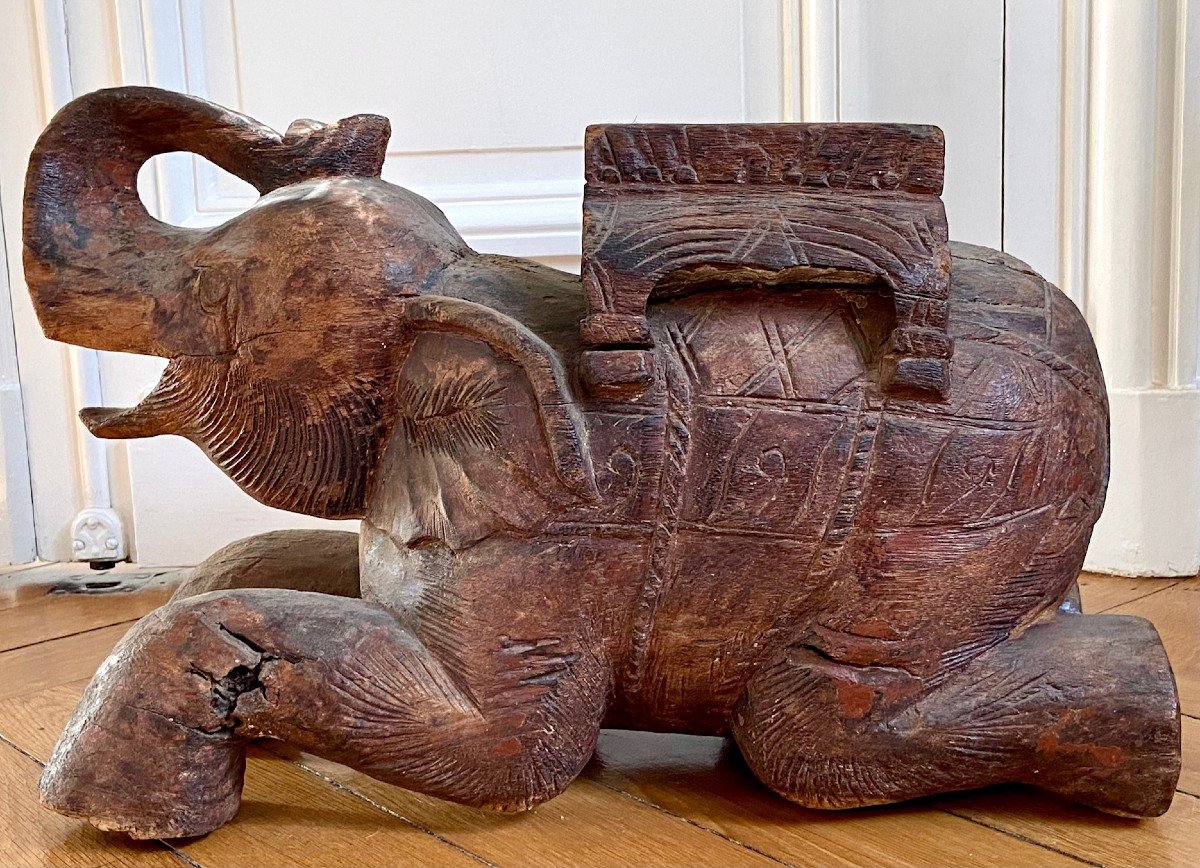 Burma, Second Half Of The 19th Century, Pair Of Carved Wooden Elephant Saddles. -photo-4