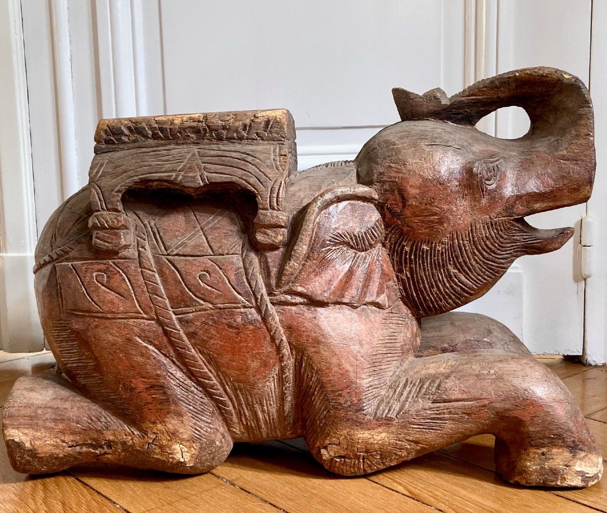 Burma, Second Half Of The 19th Century, Pair Of Carved Wooden Elephant Saddles. -photo-1