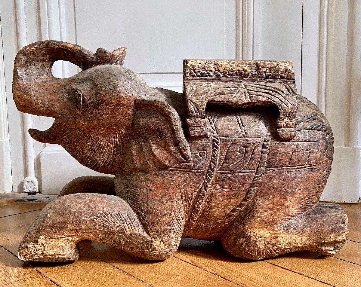 Burma, Second Half Of The 19th Century, Pair Of Carved Wooden Elephant Saddles. -photo-4