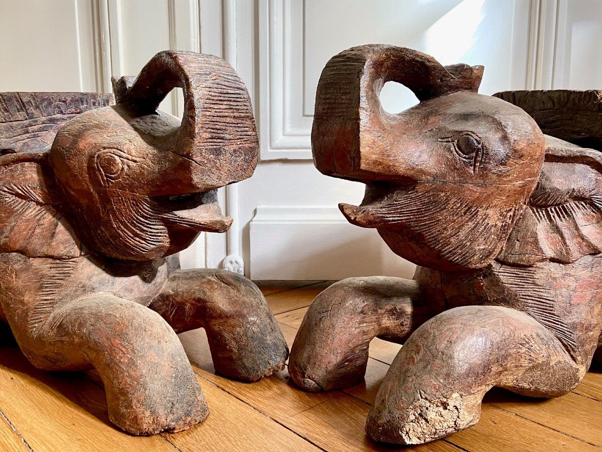 Burma, Second Half Of The 19th Century, Pair Of Carved Wooden Elephant Saddles. -photo-7