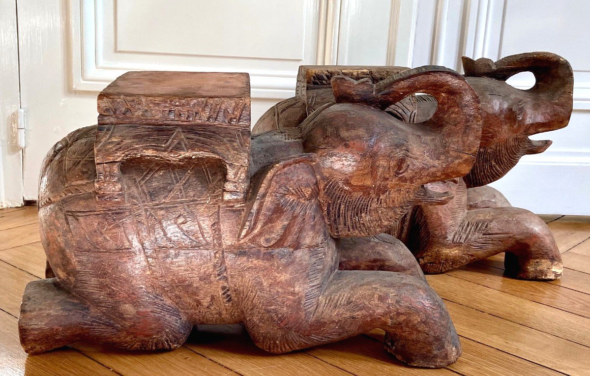 Burma, Second Half Of The 19th Century, Pair Of Carved Wooden Elephant Saddles. 