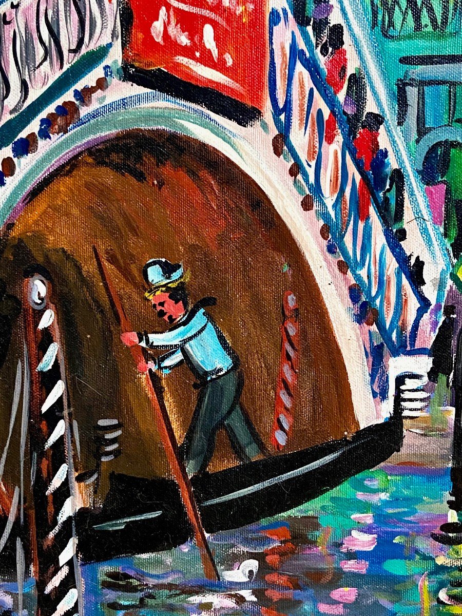 Paul Leberger (1927-2018), Huile Sur Toile Des Années 1980 Titrée « Le Pont Du Rialto – Venise"-photo-4
