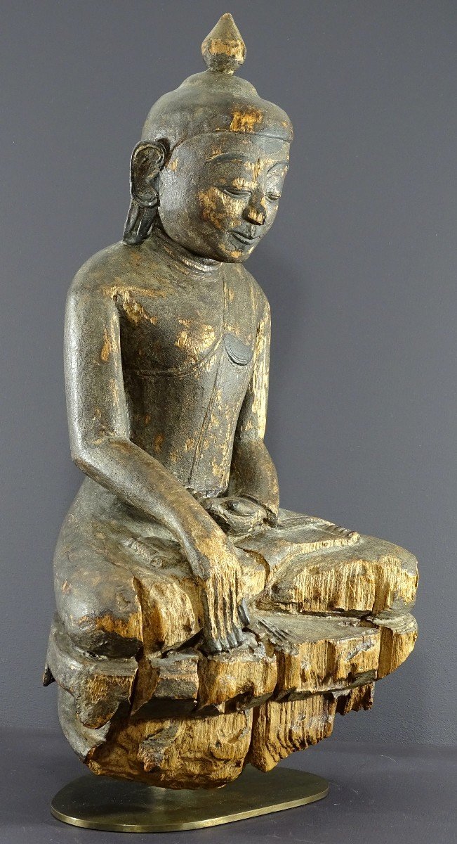 Birmanie, Royaume De Mandalay, Fin Du XIXème-début Du XXème Siècles, Bouddha En Bois Sculpté.-photo-2