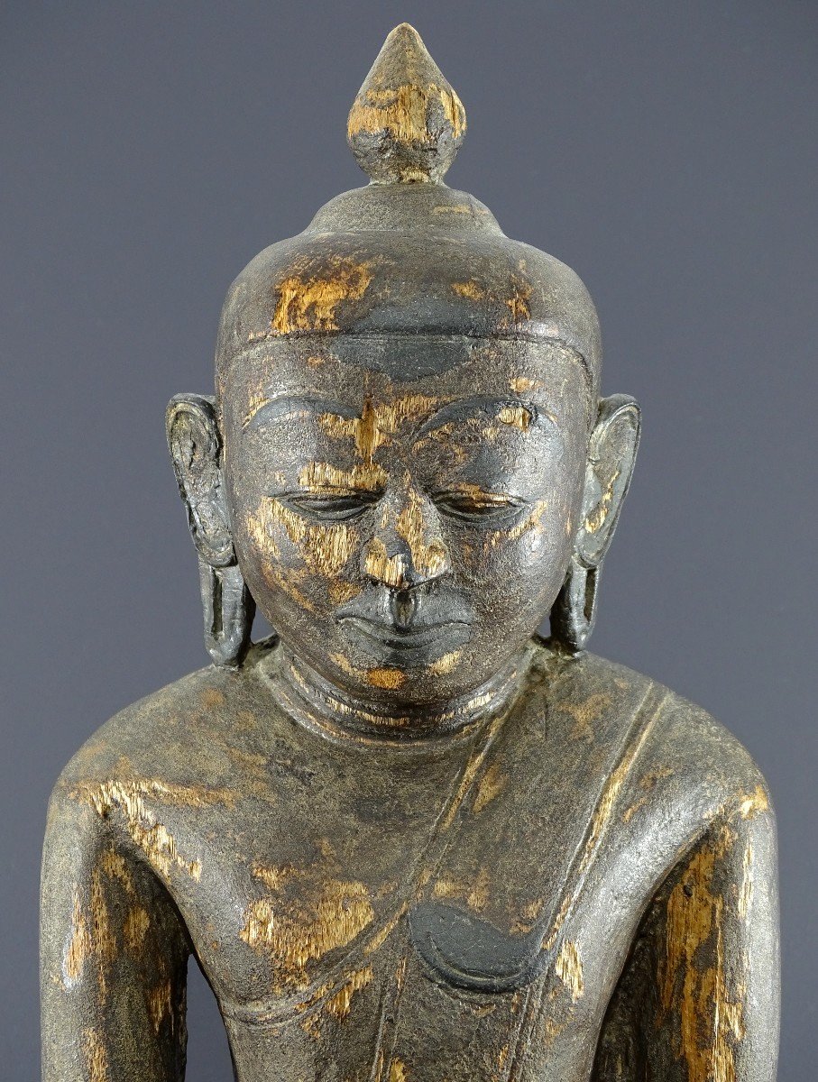 Birmanie, Royaume De Mandalay, Fin Du XIXème-début Du XXème Siècles, Bouddha En Bois Sculpté.-photo-3