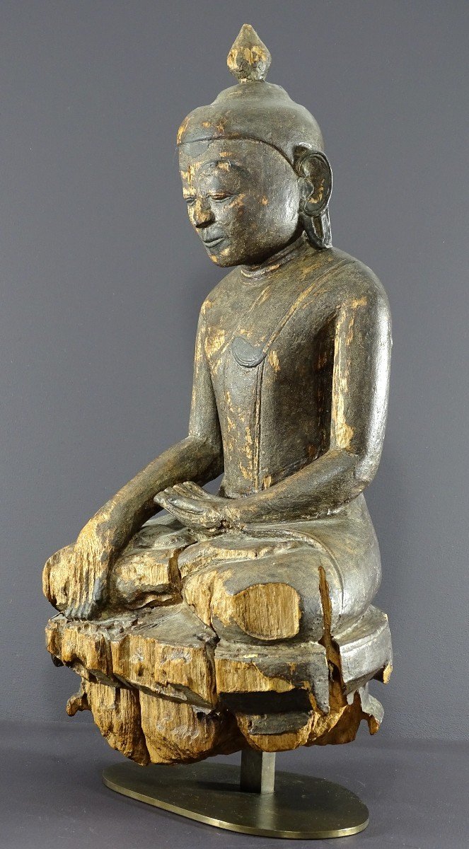 Birmanie, Royaume De Mandalay, Fin Du XIXème-début Du XXème Siècles, Bouddha En Bois Sculpté.-photo-4