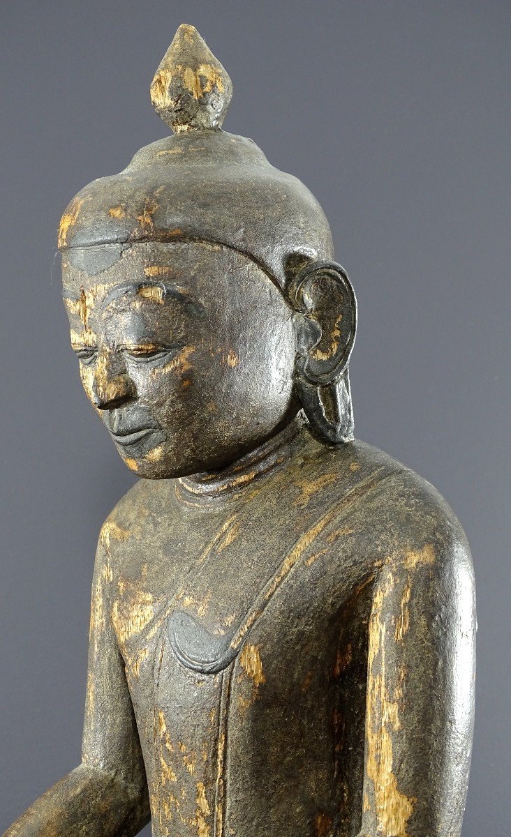 Birmanie, Royaume De Mandalay, Fin Du XIXème-début Du XXème Siècles, Bouddha En Bois Sculpté.-photo-1