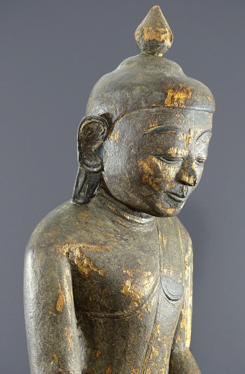 Birmanie, Royaume De Mandalay, Fin Du XIXème-début Du XXème Siècles, Bouddha En Bois Sculpté.-photo-3