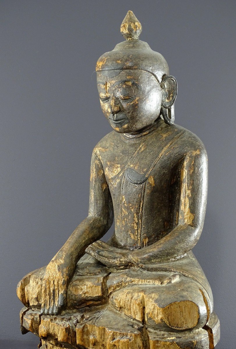 Birmanie, Royaume De Mandalay, Fin Du XIXème-début Du XXème Siècles, Bouddha En Bois Sculpté.-photo-4