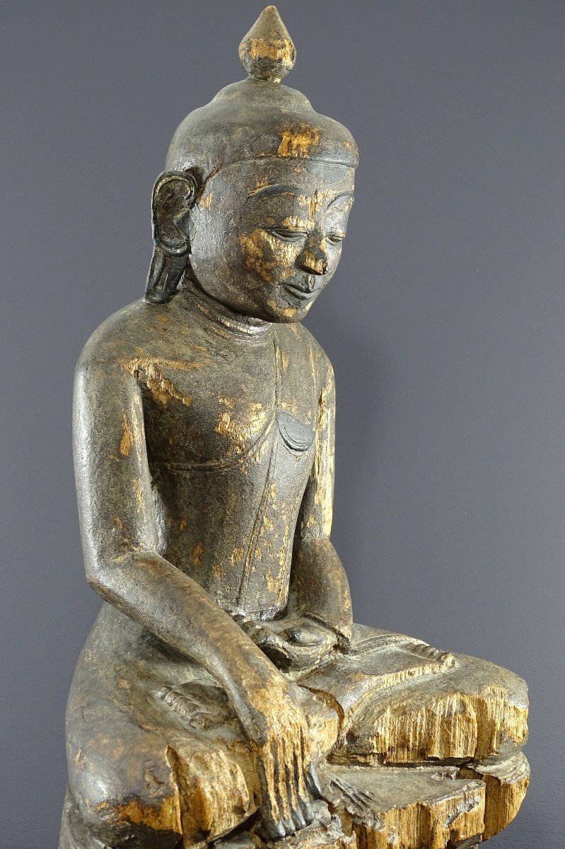 Birmanie, Royaume De Mandalay, Fin Du XIXème-début Du XXème Siècles, Bouddha En Bois Sculpté.-photo-6