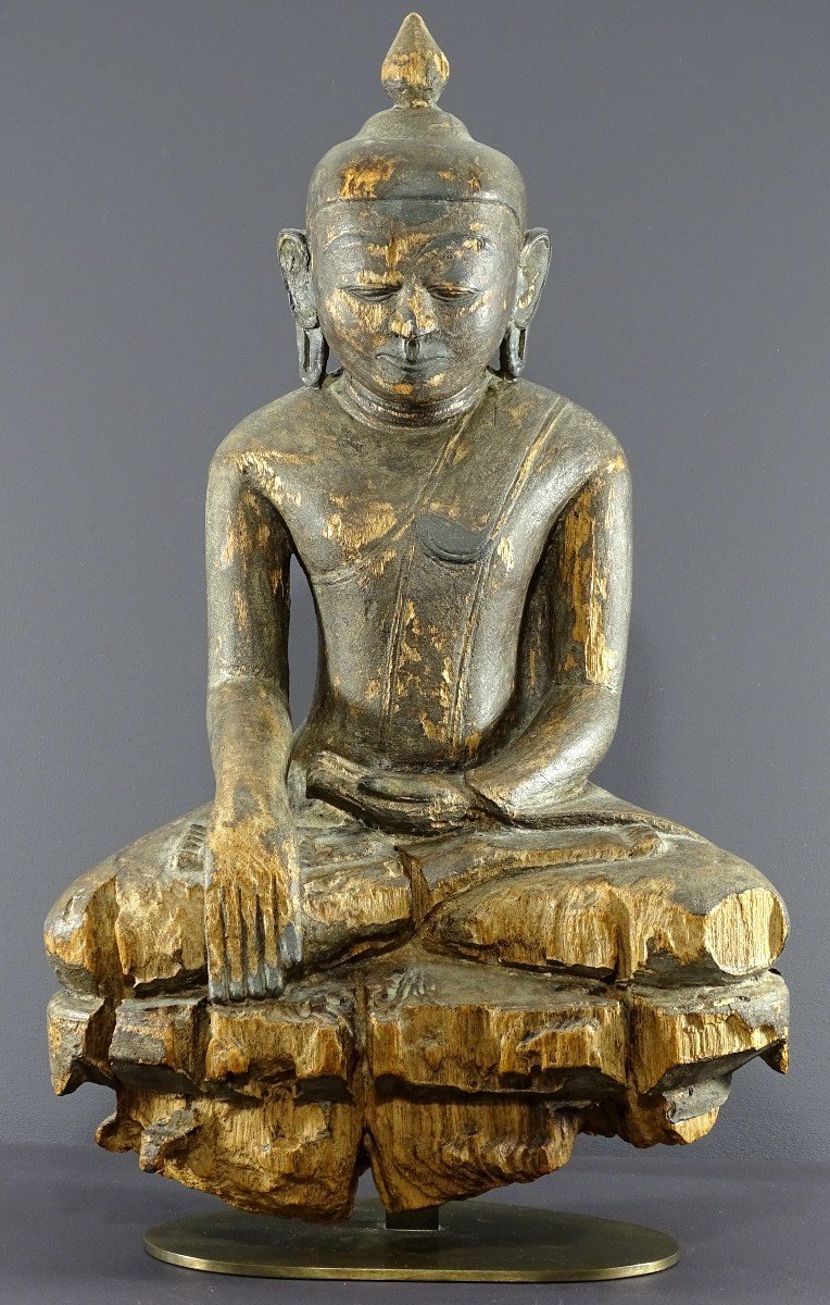 Birmanie, Royaume De Mandalay, Fin Du XIXème-début Du XXème Siècles, Bouddha En Bois Sculpté.