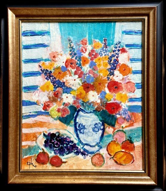 Epko Willering (1928), Painting Bouquet Of Flowers And Fruits From The 1980s Ii.-photo-3